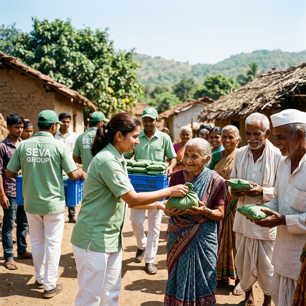 Rural children receiving books and learning materials from MWF NGO